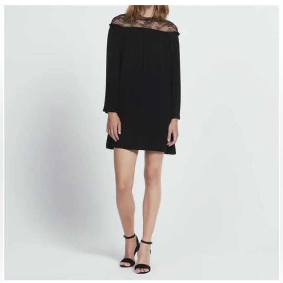 Sandro Paris Black Shift Dress Large Nora Sheer Lace Yoke - Picture 1 of 13